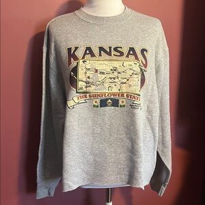 Fruit of the Loom Gray Kansas 'The Sunflower State' Crewneck Sweatshirt Women Lg
